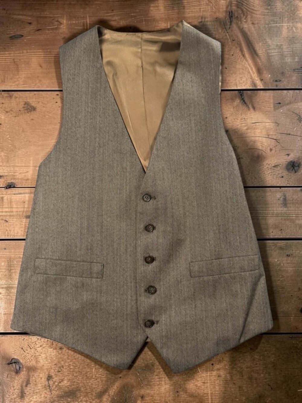 Vintage 70s Eagle Clothes Brown Herringbone Tweed 2-Piece Vest & Pants Suit Set